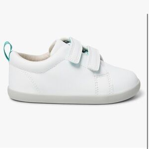 White Kids Velcro Sneakers with Teal Pull Tab